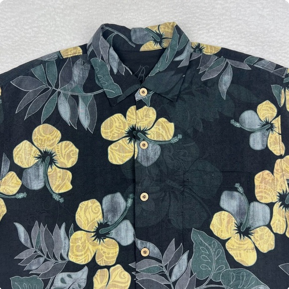Tommy Bahama Silk Mens SZ. M Black/Green/Yellow Button Down Casual Tropical - Picture 1 of 9